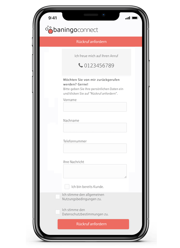 form for callback requests on smartphone