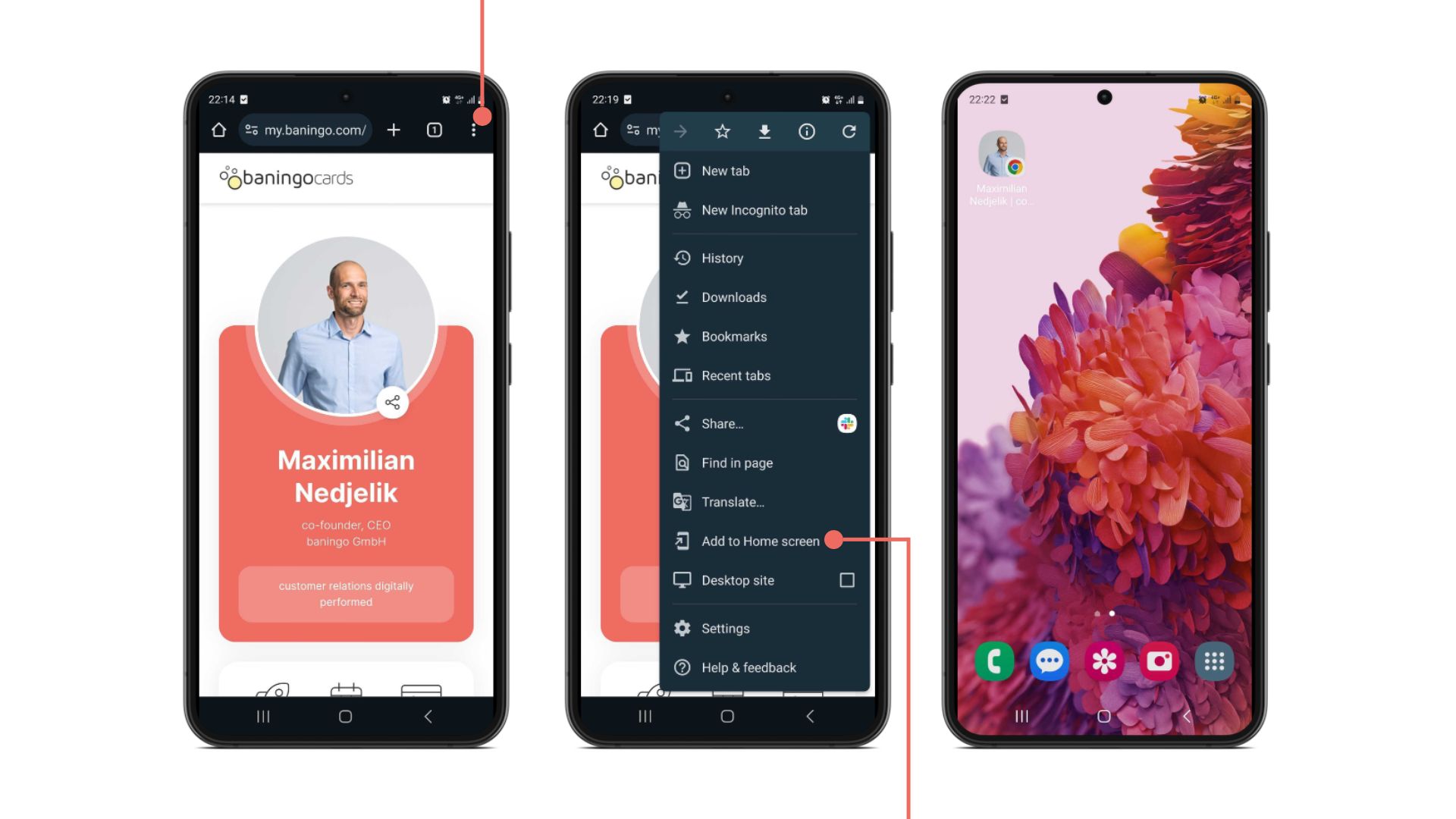 Add your digital business card to the homescreen on Android