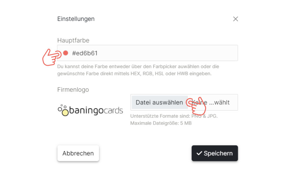 Farbe und Logo bearbeiten digitalen Visitenkarten