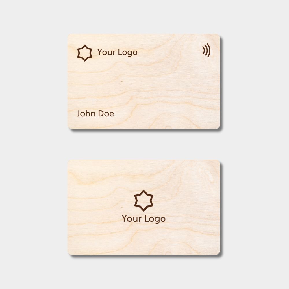 FC business card made of birch wood, laser-engraved on both sides with logo and name