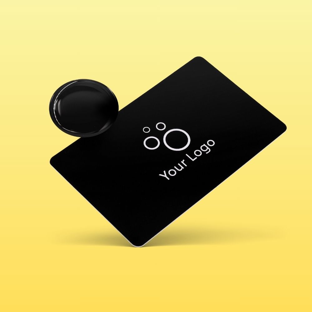 R-PVC Classic Bundle (classic card and epoxy sticker) in black on yellow background