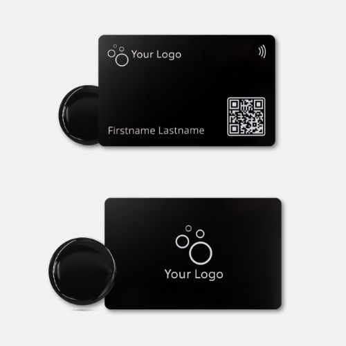 R-PVC NFC Classic Bundle von baningo, inklusive Classic Karte und Epoxy-Sticker in Schwarz, Vorder- und Rückseite