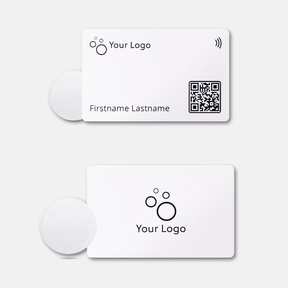 R-PVC NFC Classic Bundle from baningo, including a classic card and an epoxy sticker in white, showing both sides
