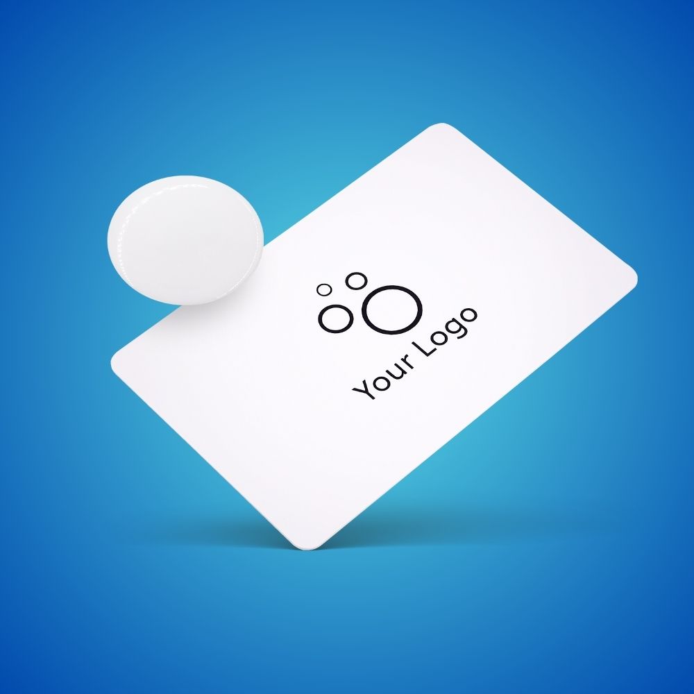 R-PVC Classic Bundle (classic card and epoxy sticker) in white on blue background