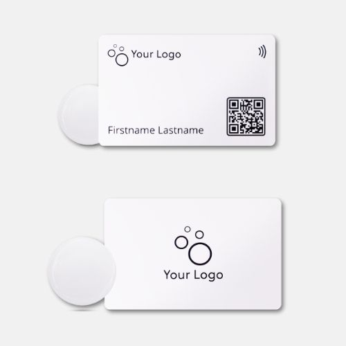 R-PVC NFC Classic Bundle von baningo, inklusive Classic Karte und Epoxy-Sticker in Weiß, Vorder- und Rückseite