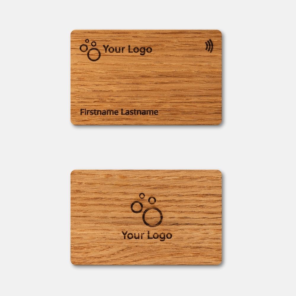 NFC Business Card Oak Wood showing both sides
