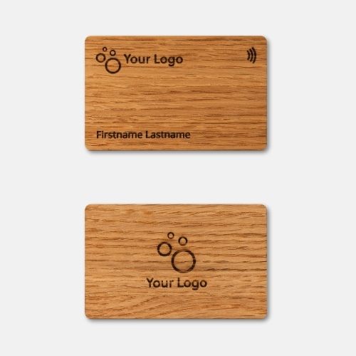NFC Business Card Oak Wood showing both sides