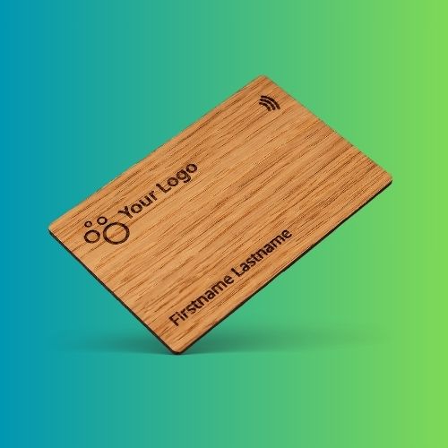 NFC Business Card Oak Wood on green gradient background