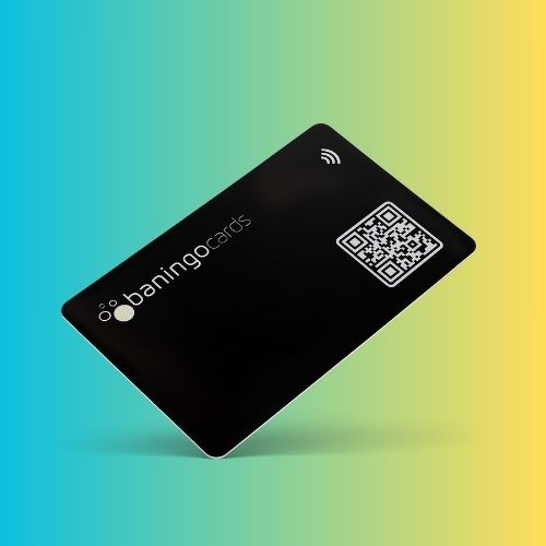 R-PVC NFC Visitenkarte Essential schwarz auf Farbverlauf von Grün zu Orange