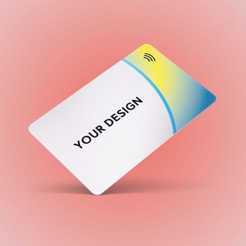 R-PVC Premium Edition NFC business card on red background