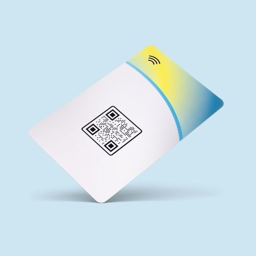 R-PVC Premium Edition NFC business card on blue background