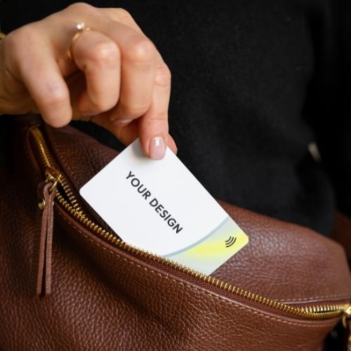 R-PVC Premium Edition NFC business card with brown bag