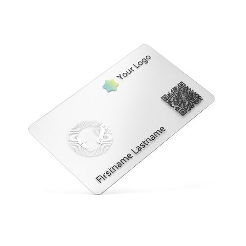 Transparente NFC Visitenkarte von baningo auf weißem Hintergrund
