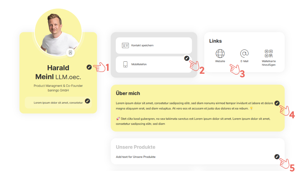 Profil digitale Visitenkarte bearbeiten