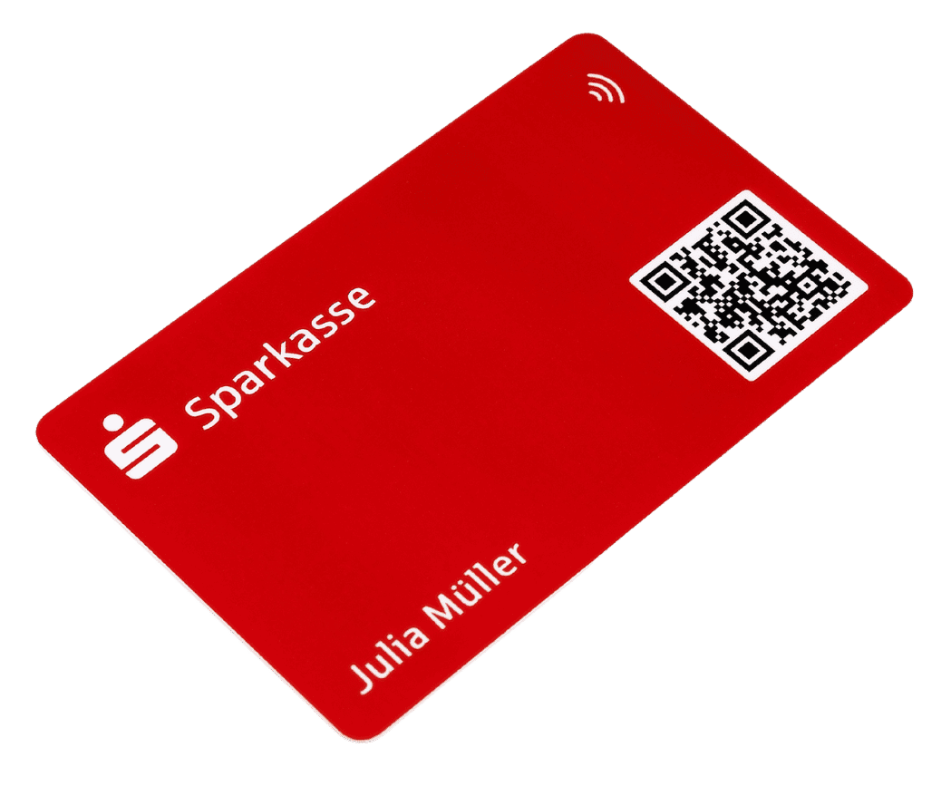 Rote NFC-Visitenkarte mit QR-Code im Sparkassen-Design